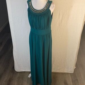 Sandival Green Maxi Dress Sleeveless Jewel Tone Neckline Size L
